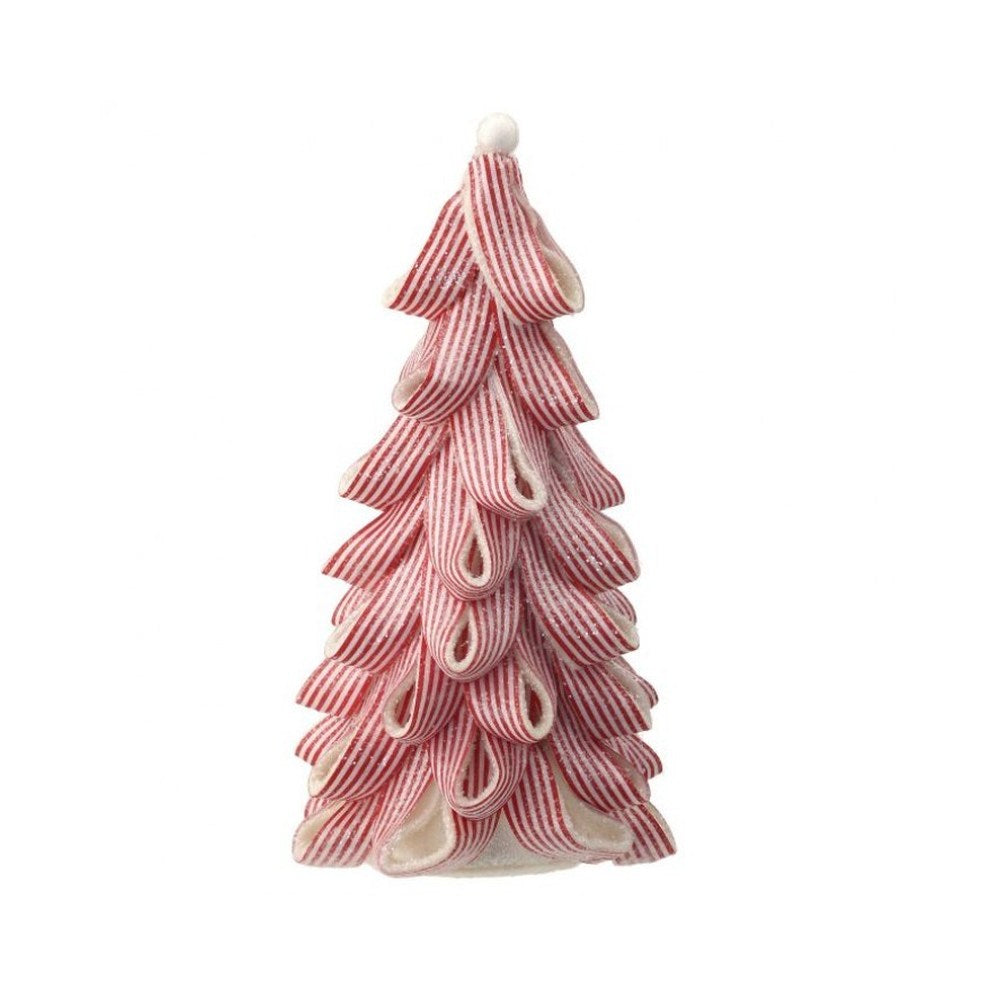 Christmas Carousel Collection Iced Peppermint Candy Ribbon Tree, 13.5 inches, Red White