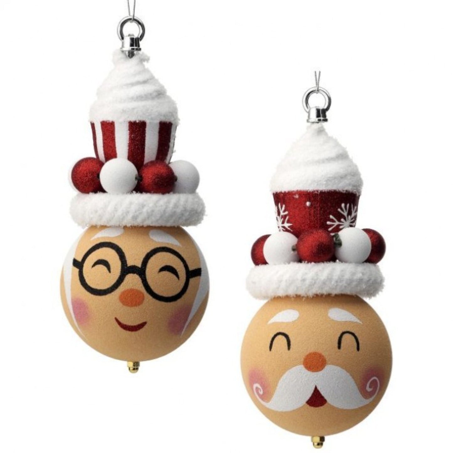 Christmas Carousel Collection 10" Vacuum Plated Mr. & Mrs. Claus Face w/Candy Hat Ornament Set of 2 Assortment