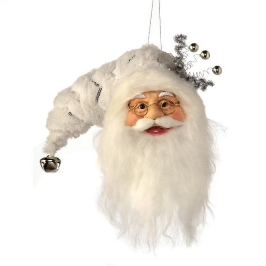 Regency International 9"Fabric White Silver Santa Head Ornament.