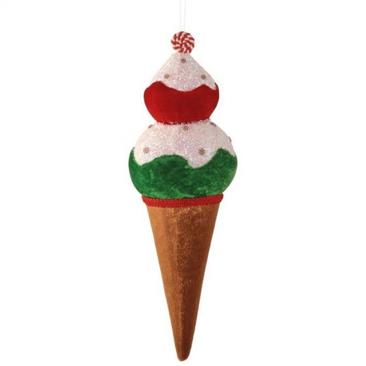 Regency International 15" Fabric Peppermint Ice Cream Cone Ornament.