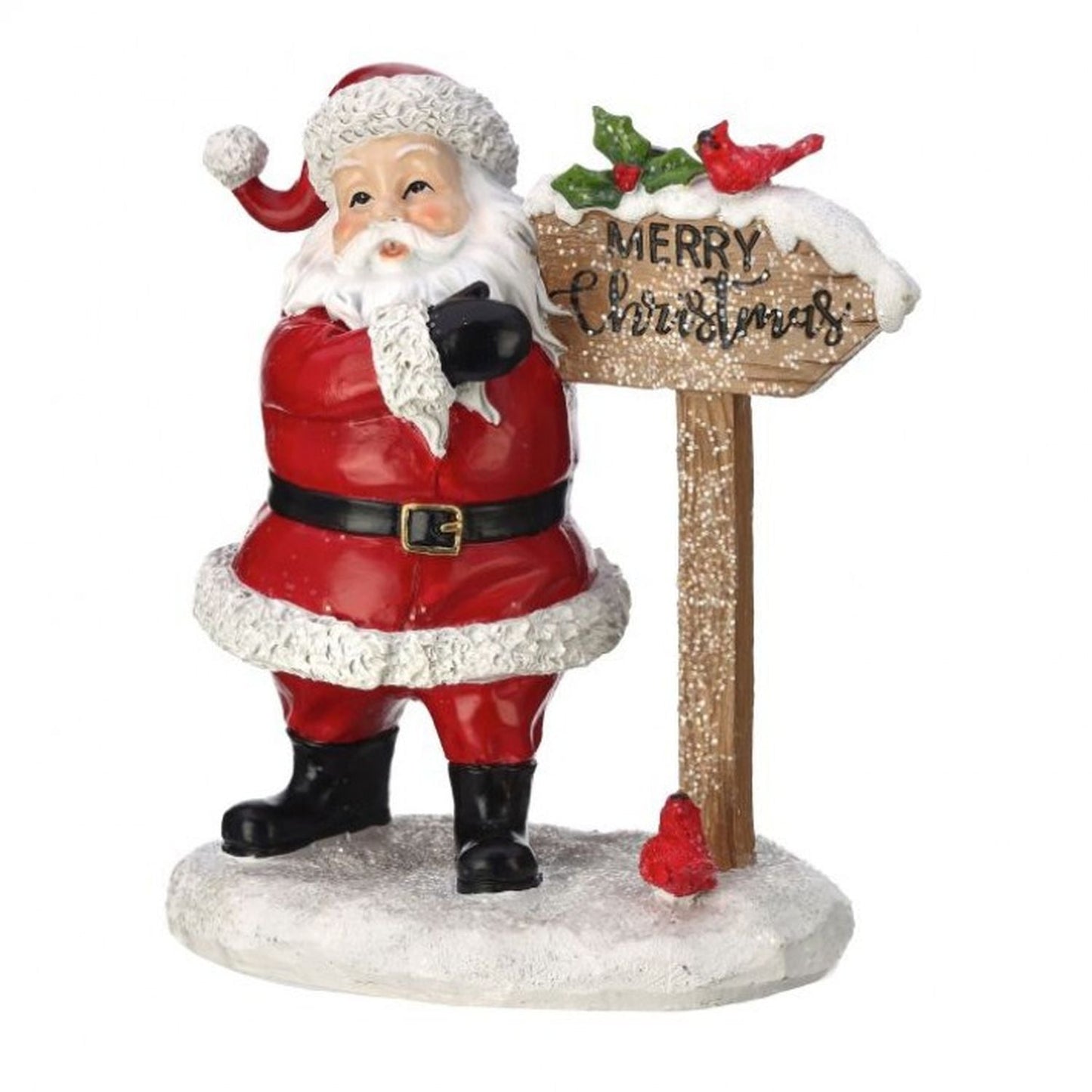 Christmas Carousel Collection 7" Resin Santa/Cardinal "Merry Christmas" Sign