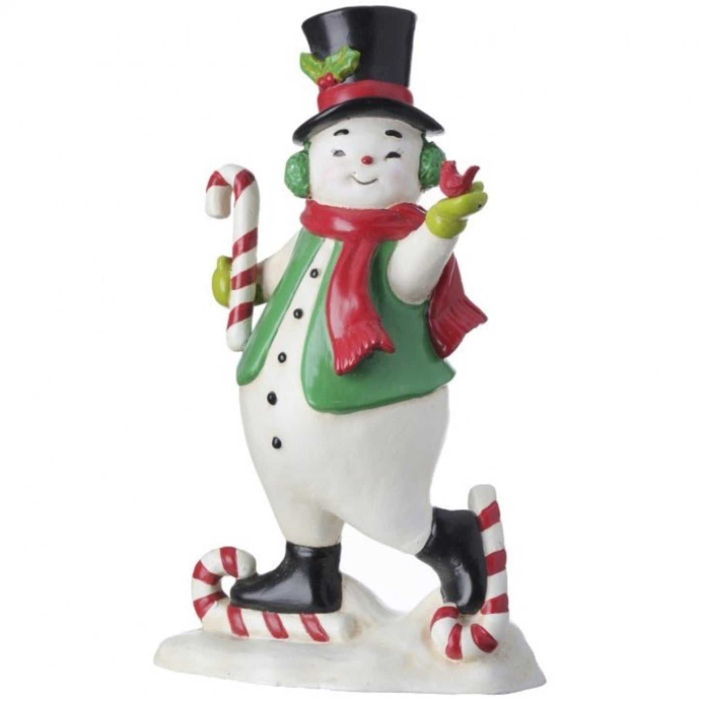 Regency International 8.5"Resin Skating Snowman Holding Cardinal