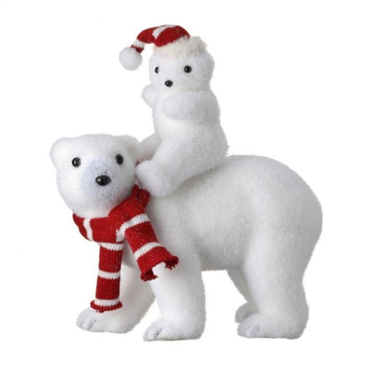 Regency International 10"Frost Polar Bear & Cub Sit On Back Scarf & Hat