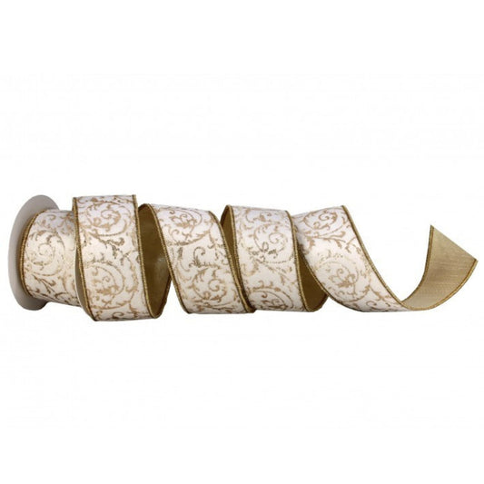 Regency International 2.5"X5Y Scroll Metallic Dupion Fused Ribbon.