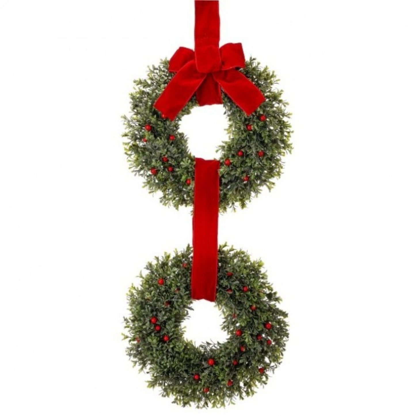 Regency International 31"Frost Waterproof Berry Boxwood Double Wreath With Bow