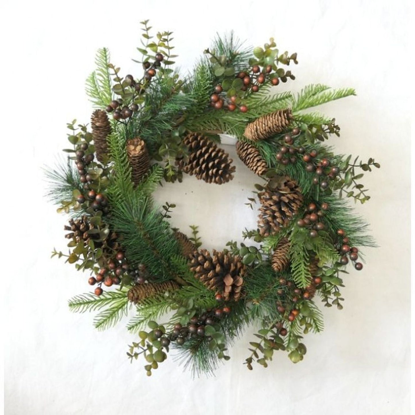 Regency International 24" Plastic Mixed Evergreen Wreath With Cone