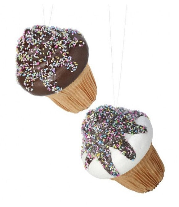 Santa's Sweet Shoppe Collection 5.5" Chocolate Dipped Cupcale Ornaments - Set of 2