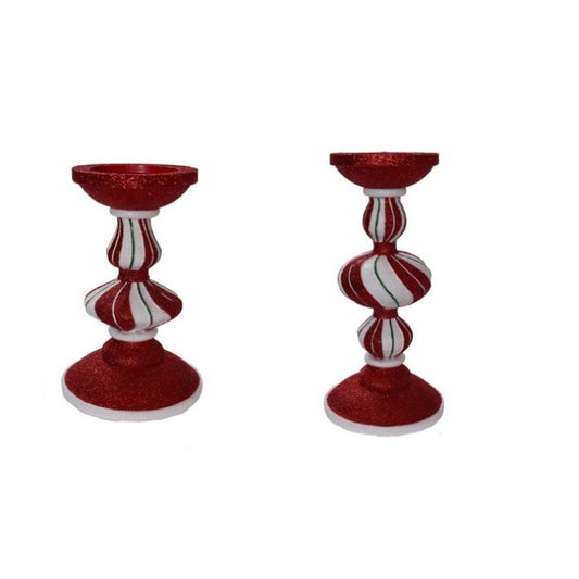 Regency International 9-12" Resin Peppermint Stripe Candlestick, Set Of 2