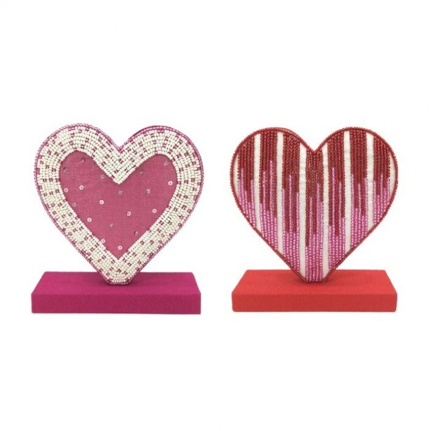 Regency International 7" Wood With Sequin And Bead Hearts, Set Of 2, Assortment