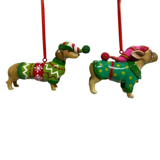 Regency International 3" Resin Dog Ornament In Sweater, Set Of 2, Assortment