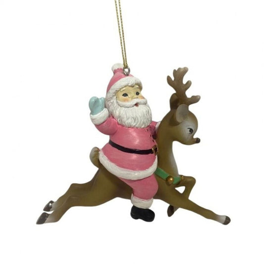 Regency International 5" Rsn Santa W/Deer Ornament