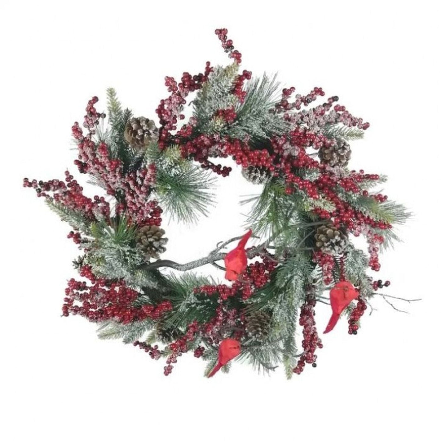 Regency International 24" Snowy Berry Wreath W/Cardinals