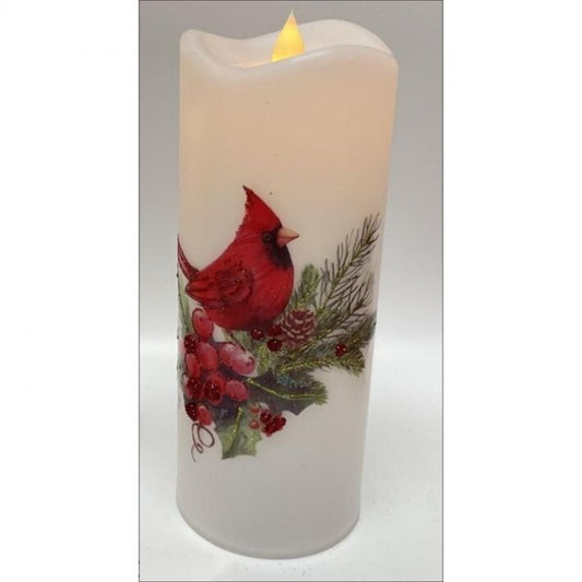 Regency International 8" Led/Bty/Tmr Cardinal W/Berries Faux Candle