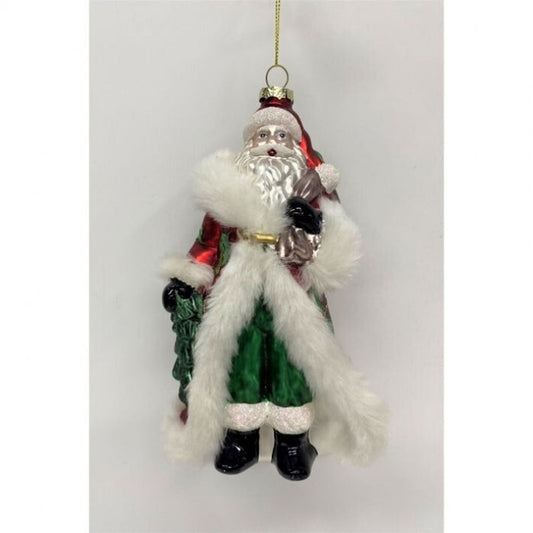 Regency International 8"Glass Holly Days Santa Ornament