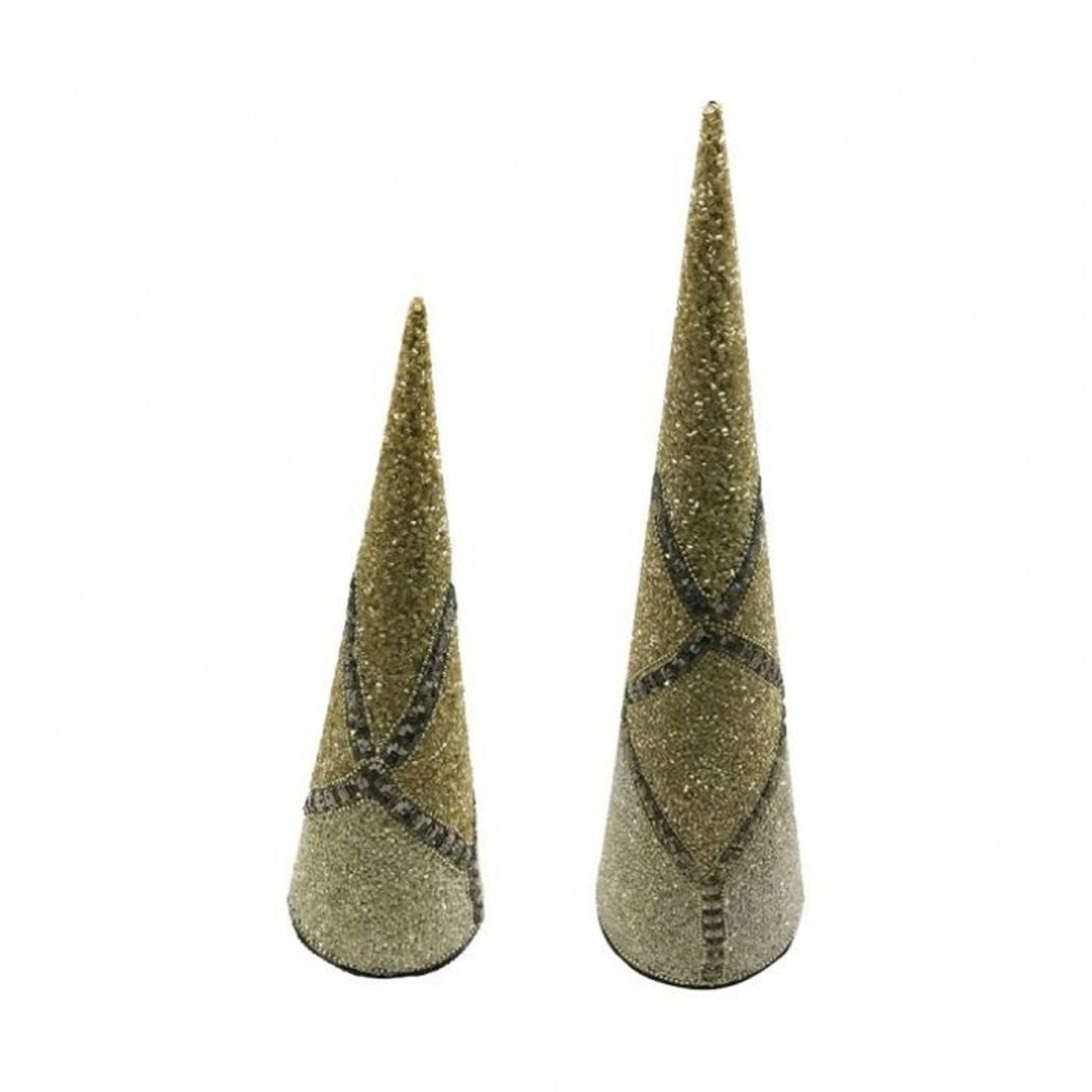 Regency International 12-18" Glitter W/Beads Gatsby Cone Tree, Set Of 2