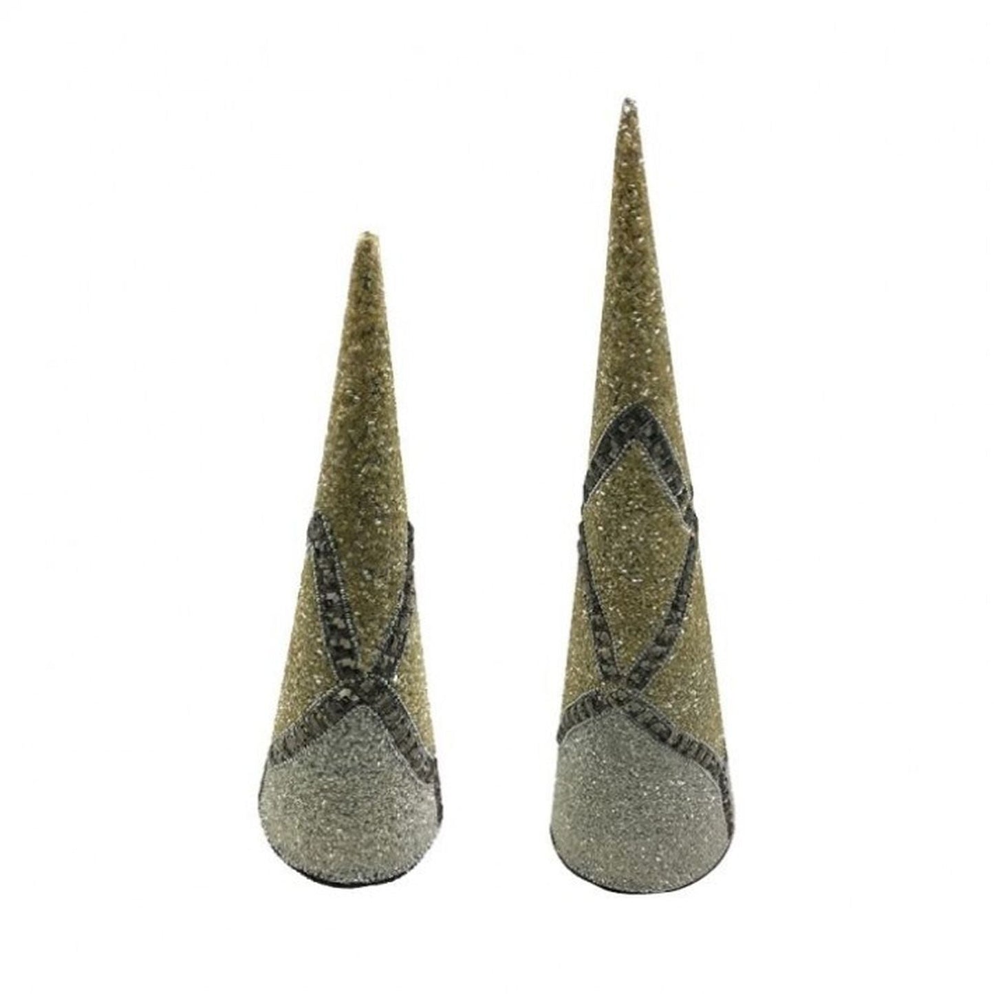 Regency International 12-18" Glitter W/Beads Gatsby Cone Tree, Set Of 2