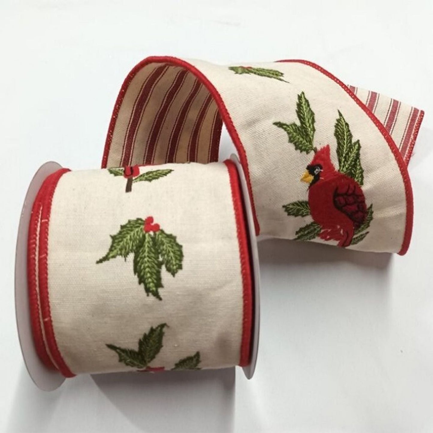 Regency International 4"X5Y Cardinal/Holly Embr Cotton Ribbon