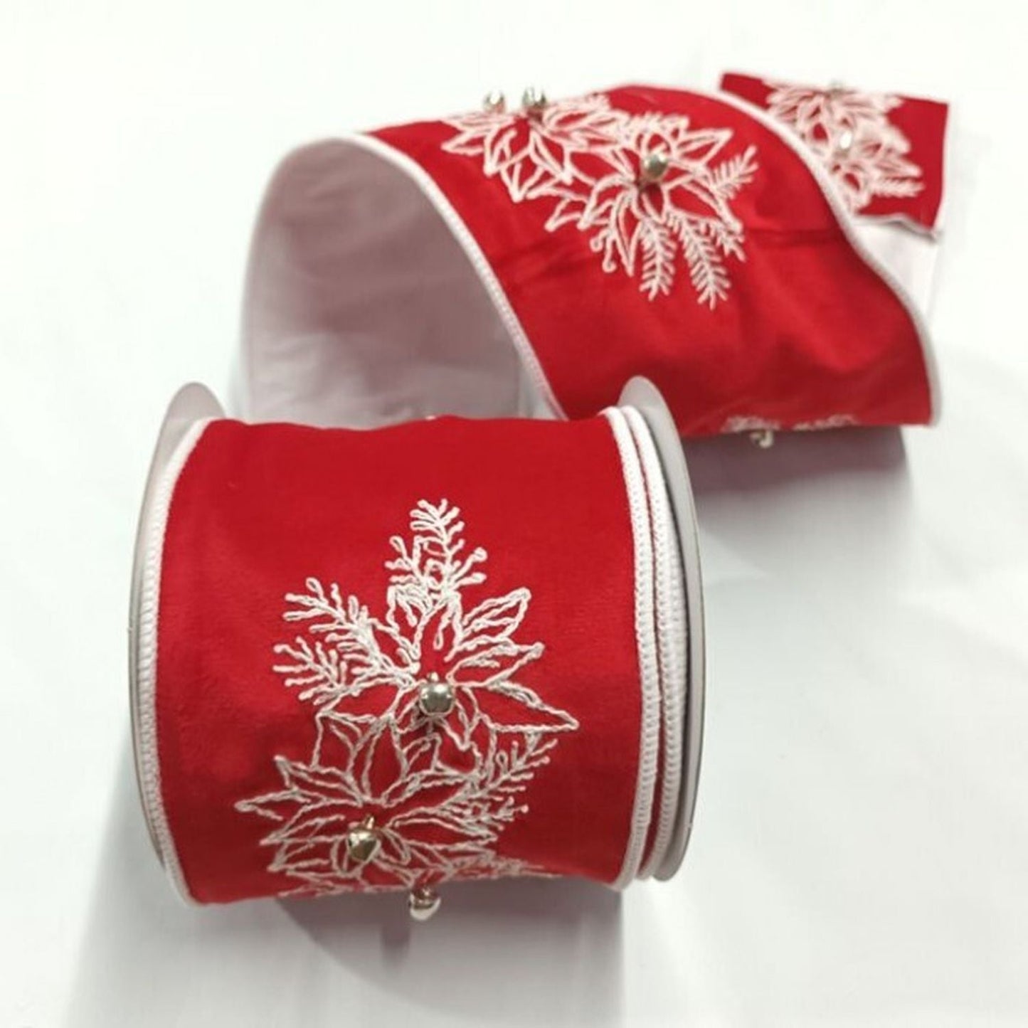 Regency International 4"X5Y Embrd Poinsettia/Pine Velvet Ribbon