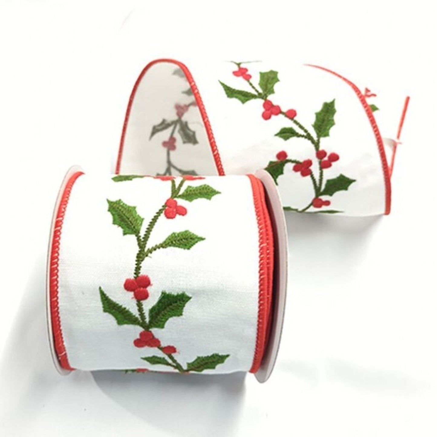 Regency International 4"X5Y Holly/Berry Vine Embr  Canvas Ribbon