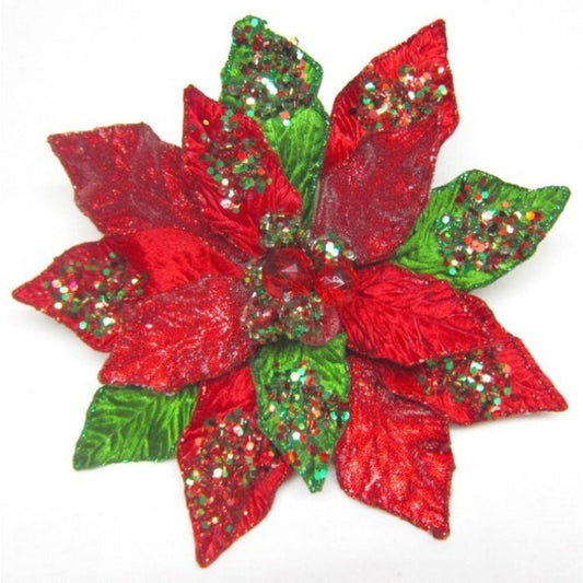 Regency International 8" Jewel Encrusted Poinsettia Ornament W/Clip