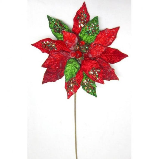 Regency International 24" Multi Jewel Encrusted Poinsettia Stem