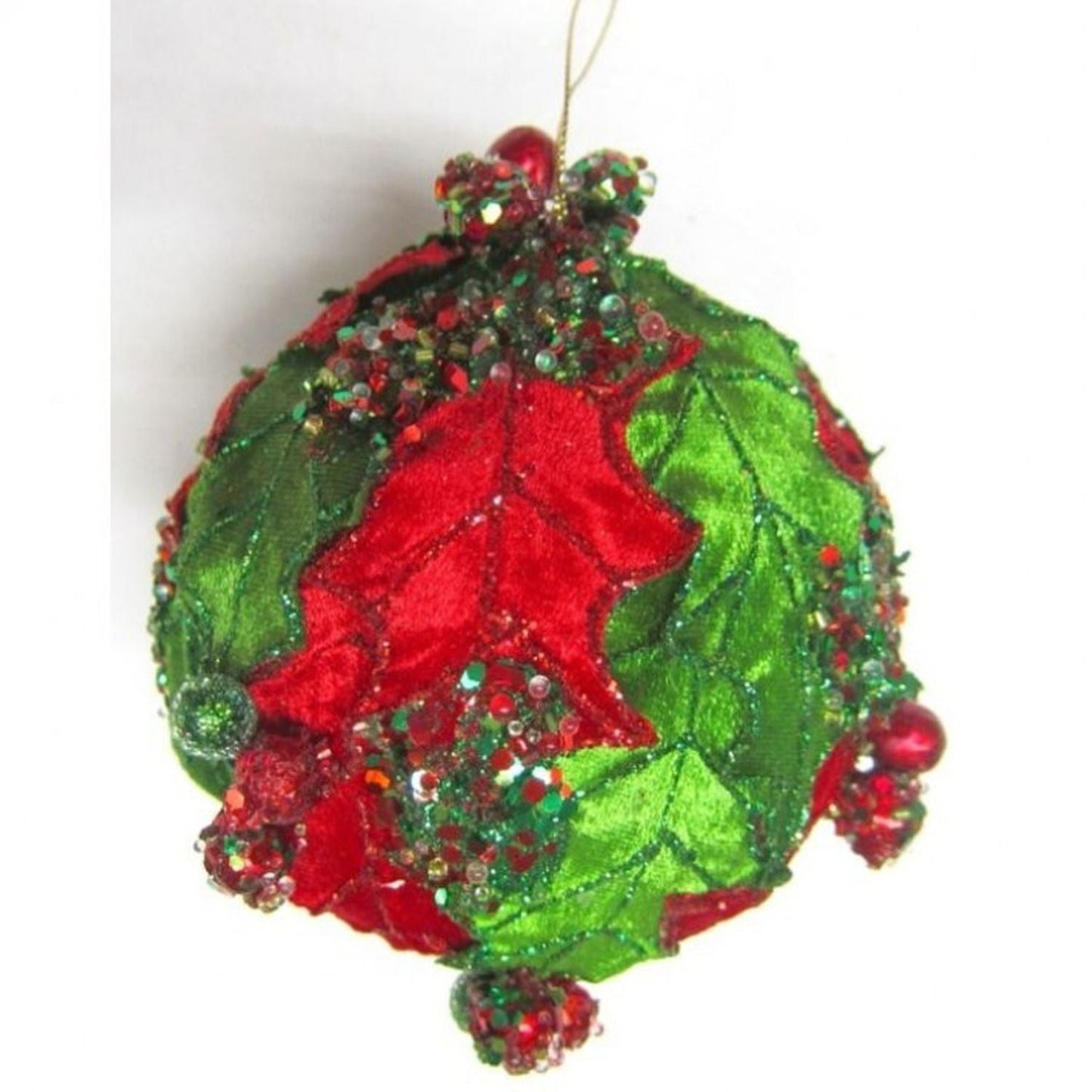 Regency International 5" Vlvt W/ Glitter Bry Holly Ball Ornament