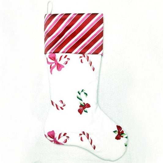 Regency International 20" Canvas Embrd Pastel Candy Cane Stocking