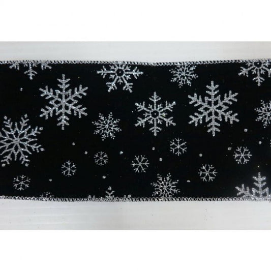 Regency International 4"X10Y Velvet W/Glitter Snowflake Ribbon