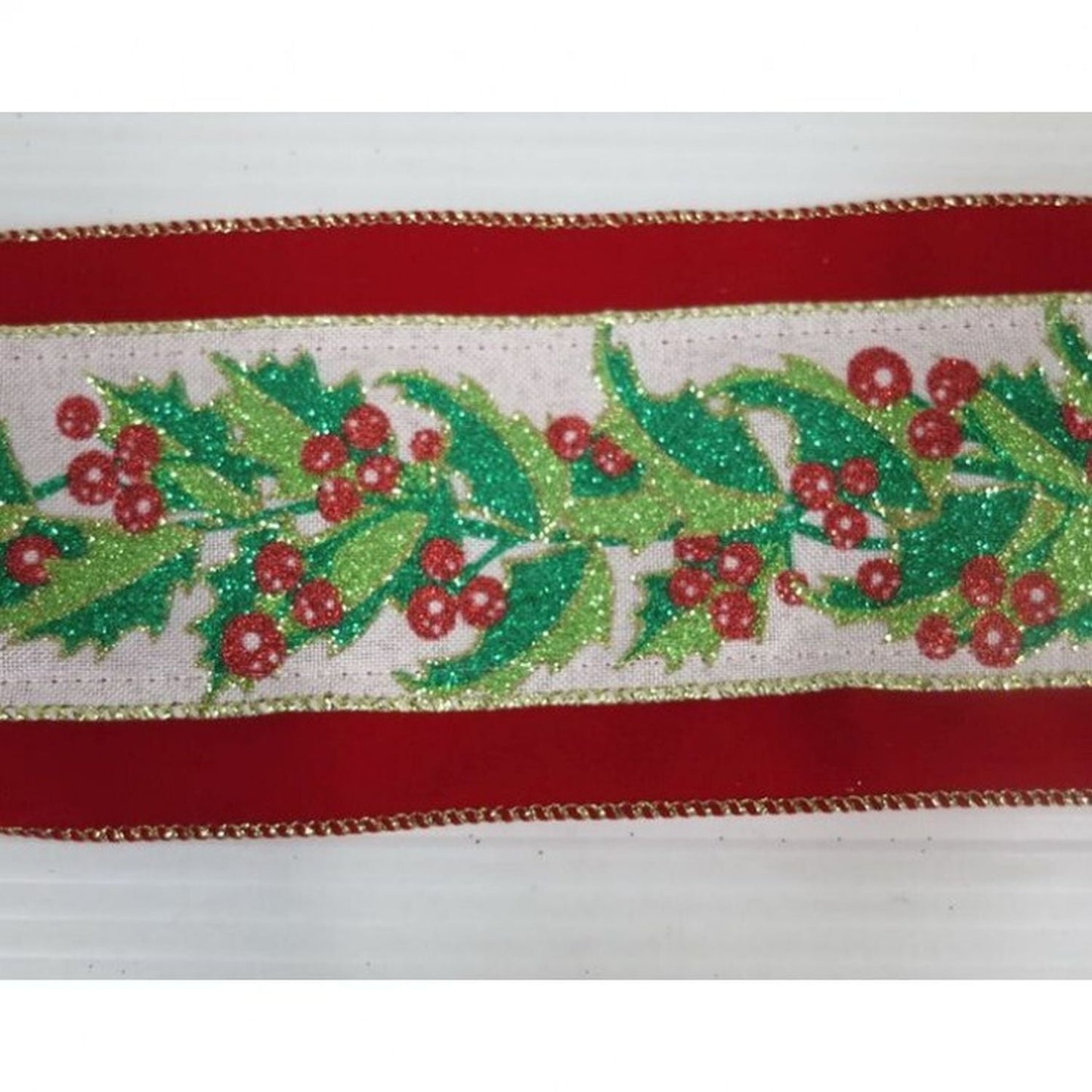 Regency International 4'X10Y Velvet W/Metallic Holly Berry Ribbon