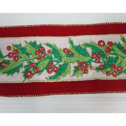 Regency International 4'X10Y Velvet W/Metallic Holly Berry Ribbon