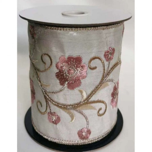 Regency International 4"X5Y Embroidered W/Jewel Fluerette Ribbon