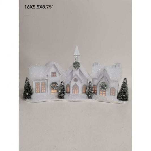 Regency International 16"Led/Bty Tmr Crdbrd Snowy Village