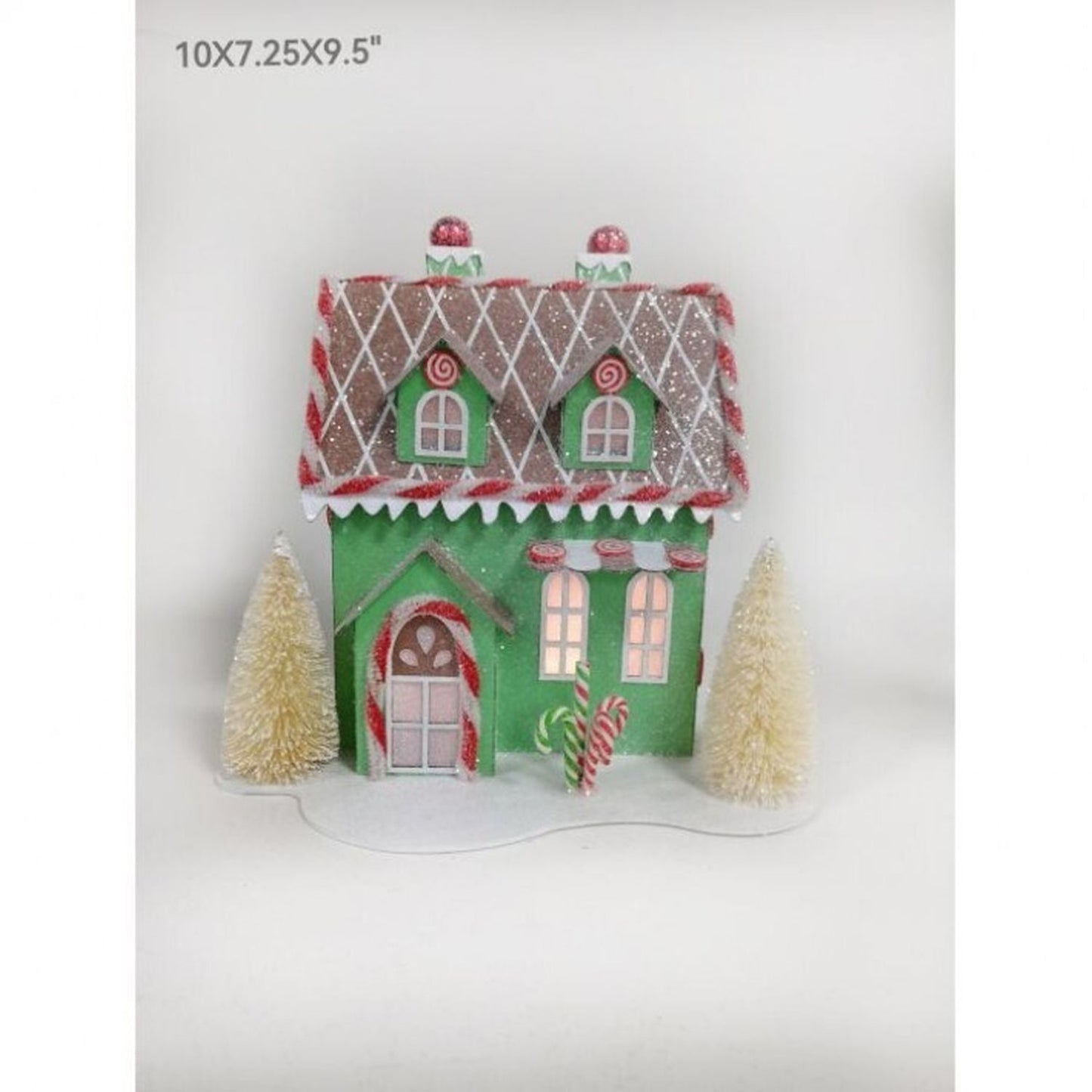 Christmas Carousel Collection 10" LED Battery Timer Cardboard Minty Sweet House