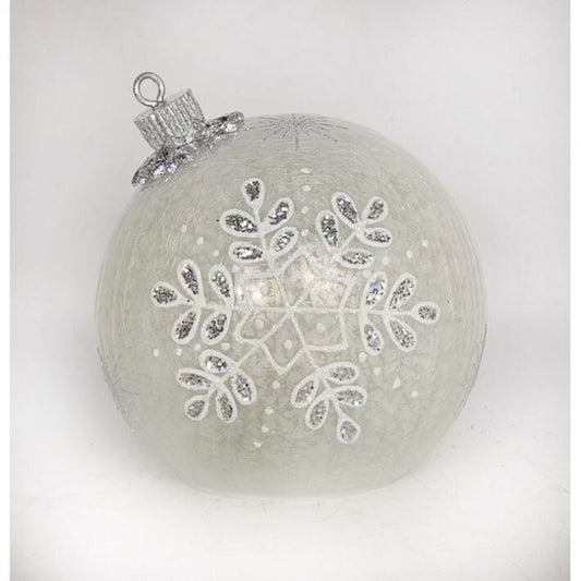 6" LED/Battery/Timer Glass Snowflake Table Piece Ornament White/Silver