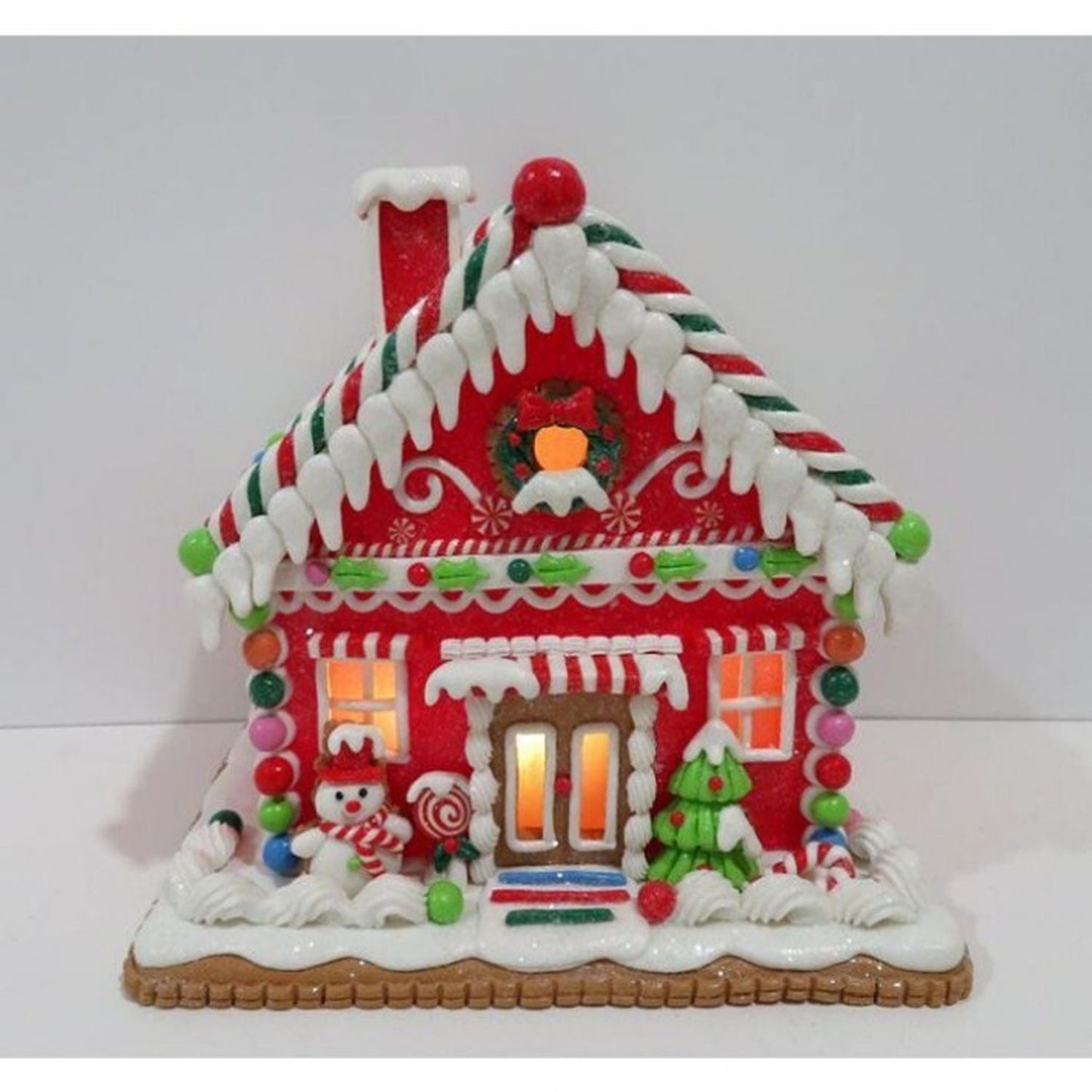 Regency International 9" Led/Bty Tmr Snowman Candy Lighted House