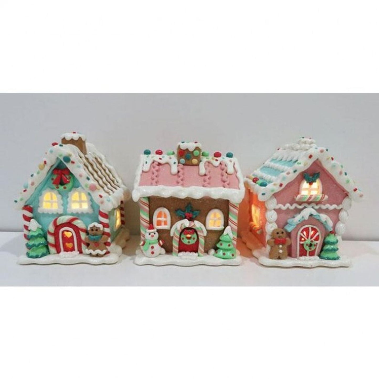 Regency 5"Led/Bty Tmr Pastel Gingerbread House, Set Of 3, Assortment