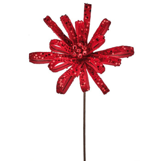22" RED SEQUIN LOOP FLOWER STEM