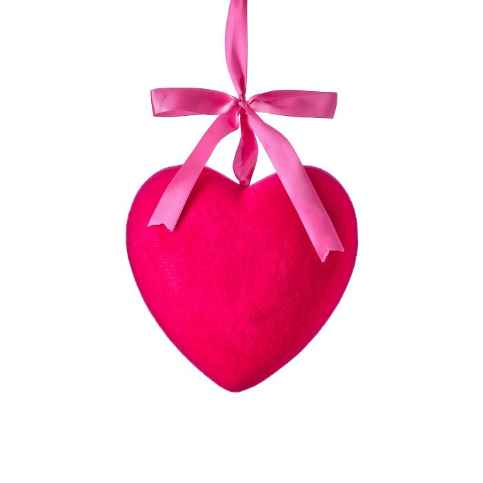 9" HOT PINK FLOCKED HEART HANGING ORNAMENT