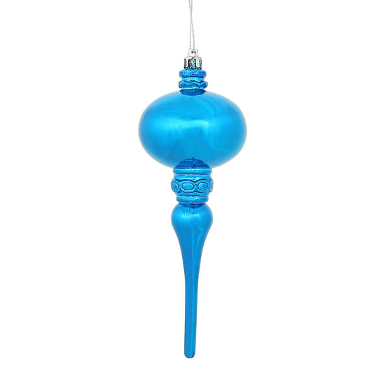 8" Blue Shiny Finial Ornament