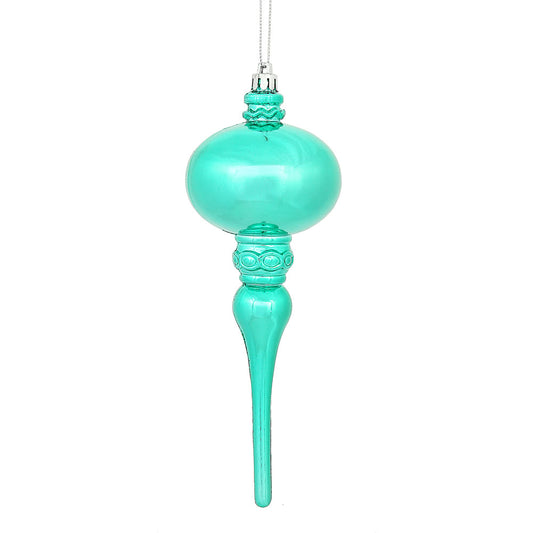 8" Teal Shiny Finial Ornament