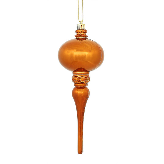 8" Orange Shiny Finial Ornament