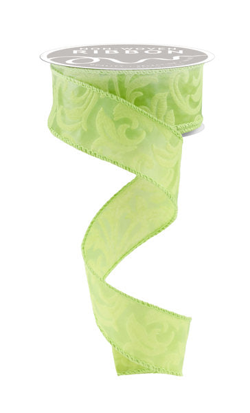 1.5"X10YD LEAF FILAGREE FERN GREEN