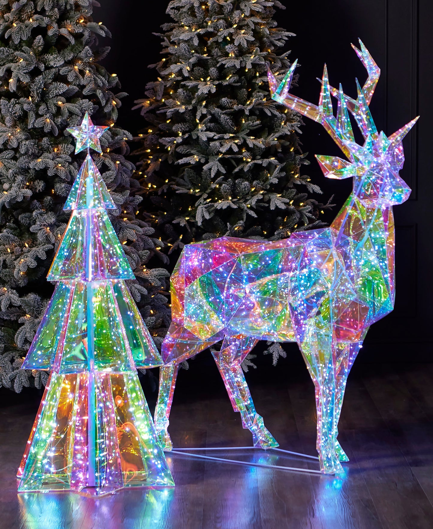 Iridescent Christmas Deer 57", LED lights