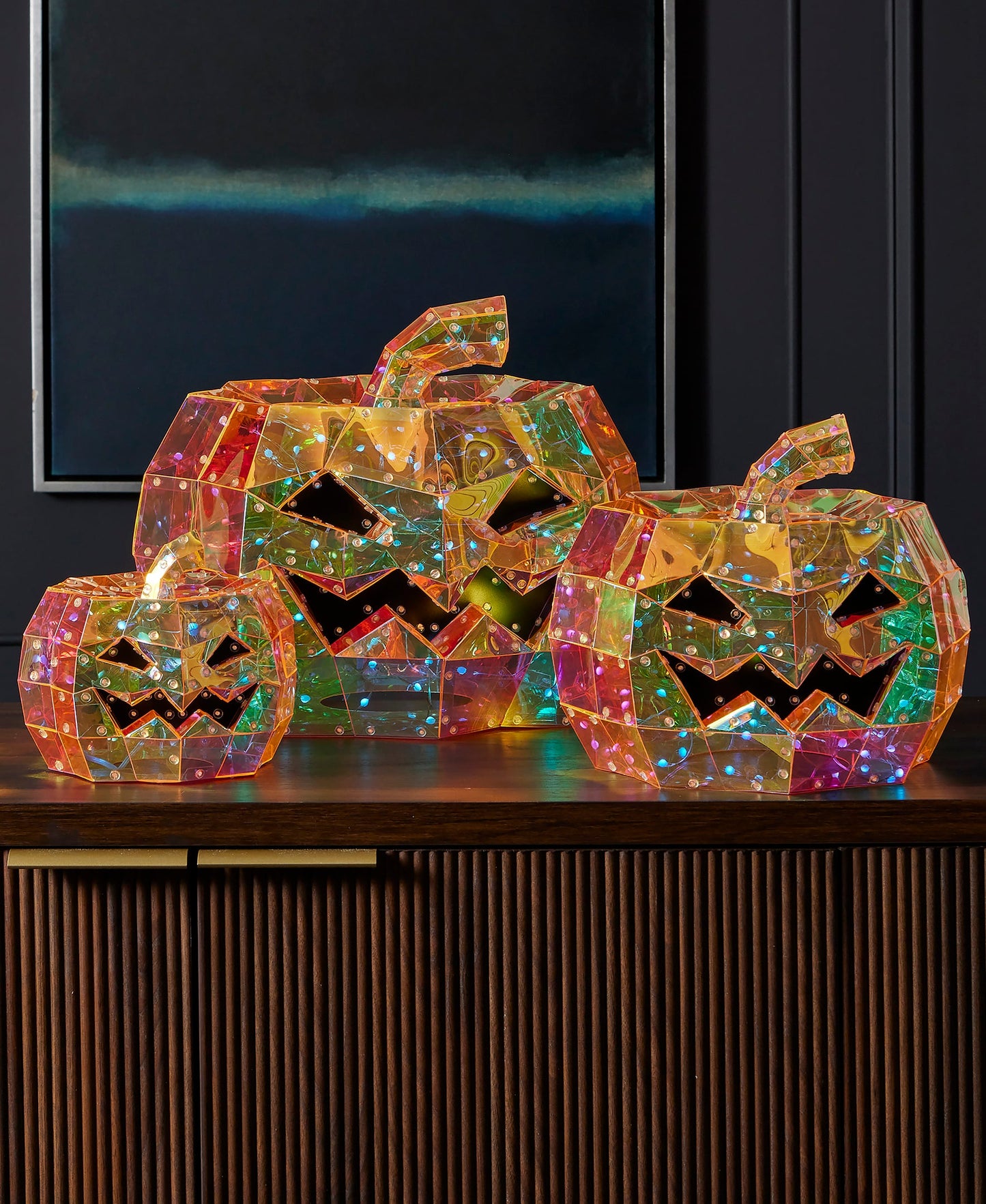 Iridescent Halloween Pumpkin 8", LED lights