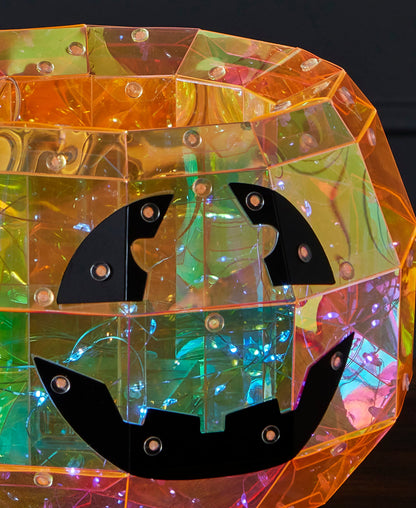 Iridescent Halloween Pumpkin Candy Box 9", LED lights