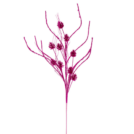 32" Hot Pink Mini Pinecone Twig Glitter Spray