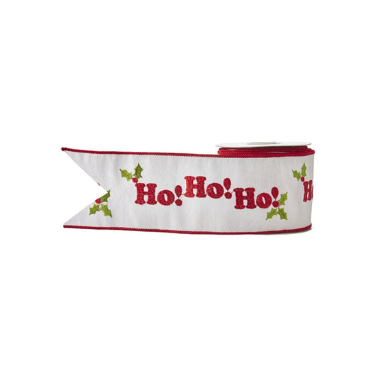 Raz Imports 2021 Dear Santa 4-inch x 10 Yards Ho Ho Ho Embroidered Wired Ribbon