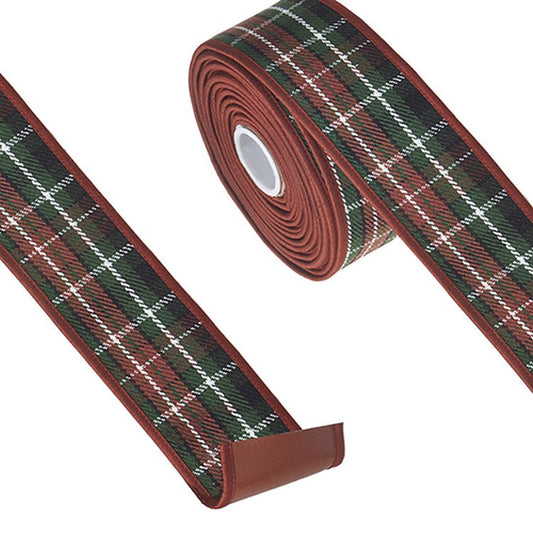 Raz Imports 2022 2.5" X 10 Yards Plaid With Faux Leather Wired Ribbon