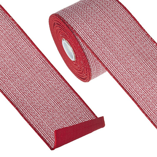 Raz Imports 2022 4" X 10 Yards Red And White Tweed Wired Ribbon