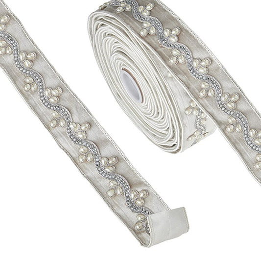 Raz Imports 2022 2" X 10 Yards Jeweled Ivory Velvet Wired Ribbon